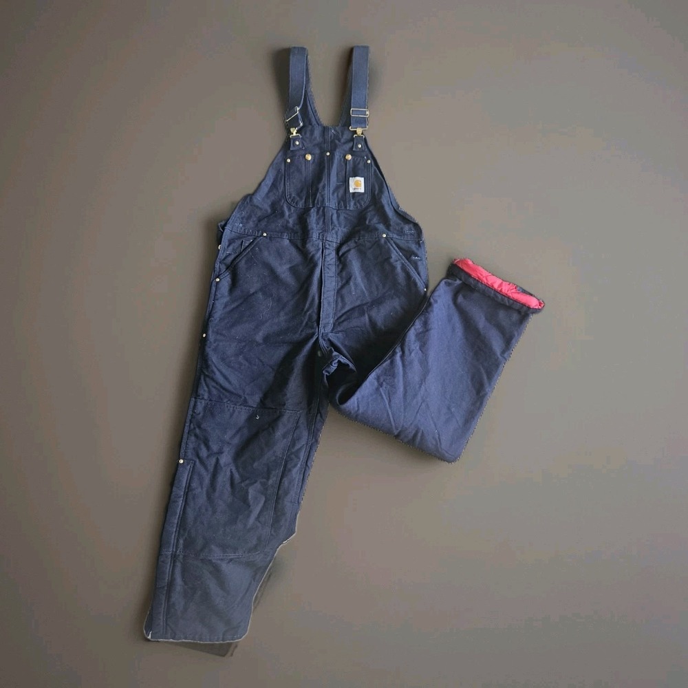 Carhartt Overalls Mens 42x32 Blue Duck Bib Red Quilt Lined Double Knee R02-DNY